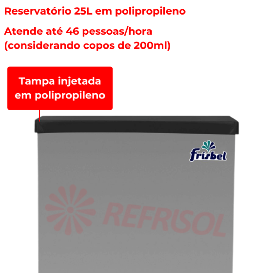 Bebedouro Industrial de Coluna 2 Torneiras Geladas Inox 25 Litros 220v Office Frisbel