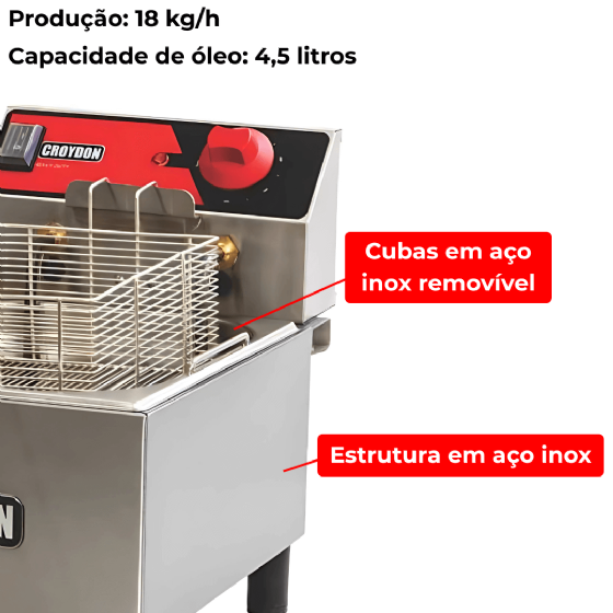 Fritadeira Elétrica 1 Cuba 4,5 Litros FC1B 220v Croydon