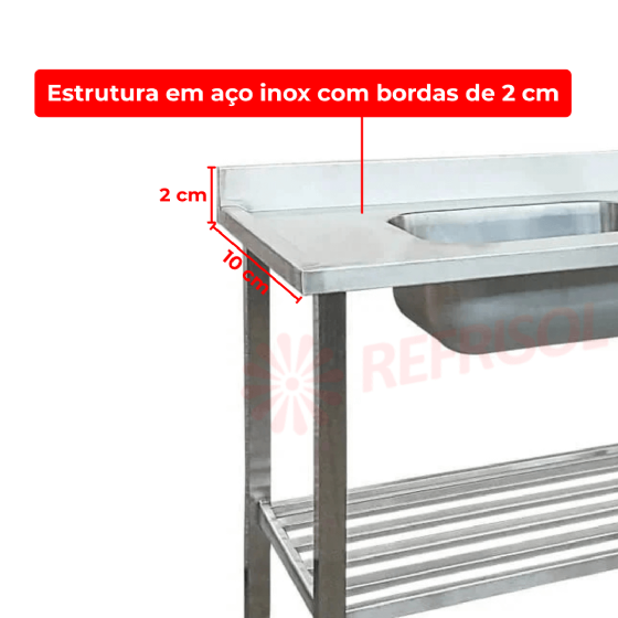 Mesa Pia Esquerda 200 x 70 com 1 Cuba 50 x 40 x 25 Total Inox 430 Imeca