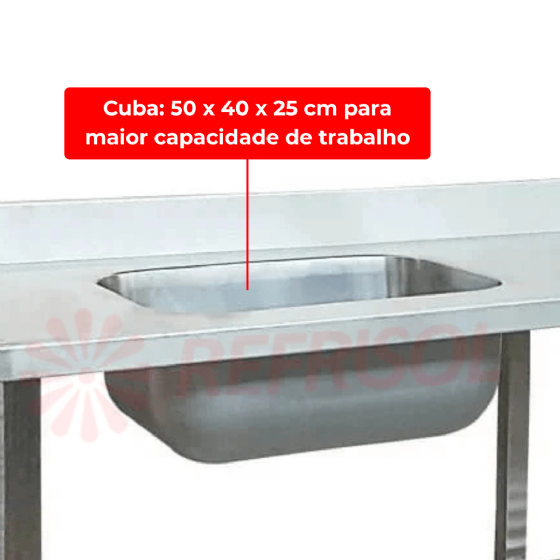 Mesa Pia Esquerda 200 x 70 com 1 Cuba 50 x 40 x 25 Total Inox 430 Imeca