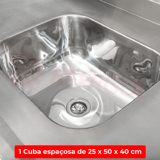 Mesa Pia 190 x 70 com 1 Cuba 50 x 40 x 25 Total Inox 430 Imeca