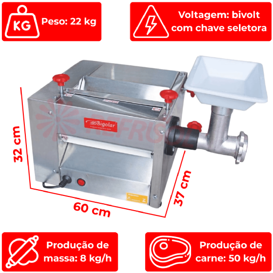 Cilindro Extrusor Moedor e Misturador Conjugados 1520 Inox Bivolt Bigolar