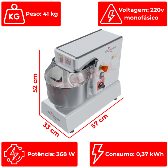 Amassadeira Espiral 05 kg AME 05 220v Skymsen