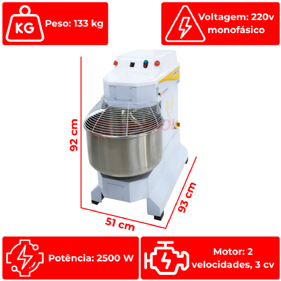 Amassadeira Espiral 2 Velocidades 25 kg VAEM 25 220v Monofásica Venâncio