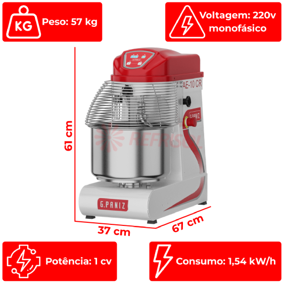 Amassadeira Espiral 3 Velocidades Cuba Removível Epóxi 10 kg AE 10 CR G2 220v G Paniz