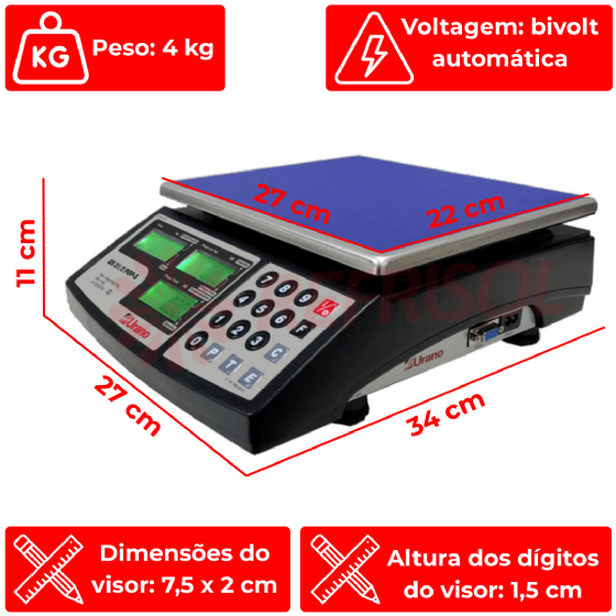 Balança Digital 31 kg POP-S 31/2 Urano