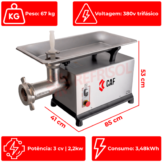 Picador Moedor de Carne Boca 98 de Ferro Fundido 380v Trifásico CAF