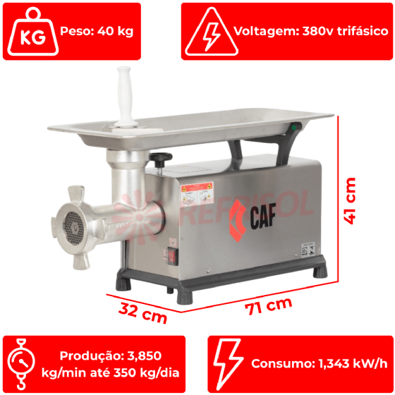 Picador Moedor de Carne Boca 22 de Ferro Fundido 380v Trifásico CAF