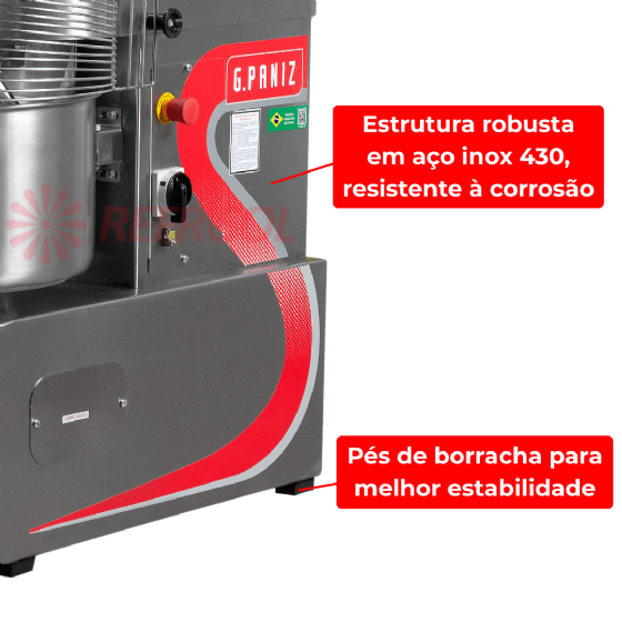 Amassadeira Espiral 2 Velocidades Inox 25 kg AE 25 G2 Monofásico 220v G Paniz