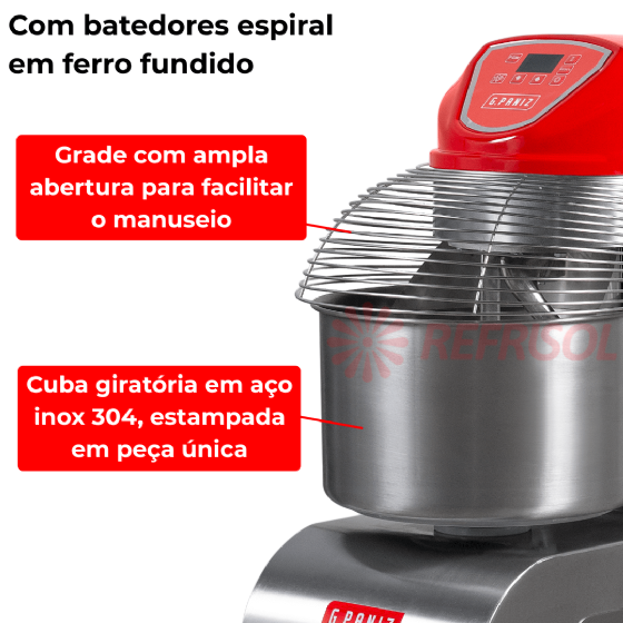 Amassadeira Espiral 2 Velocidades Inox 25 kg AE 25 G2 Monofásico 220v G Paniz