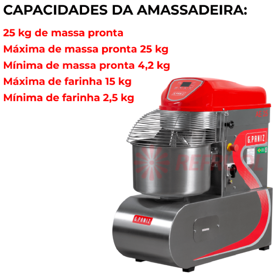 Amassadeira Espiral 2 Velocidades Inox 25 kg AE 25 G2 Monofásico 220v G Paniz