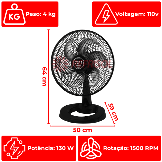Ventilador De Mesa Oscilante Premium Preto 110v Tron