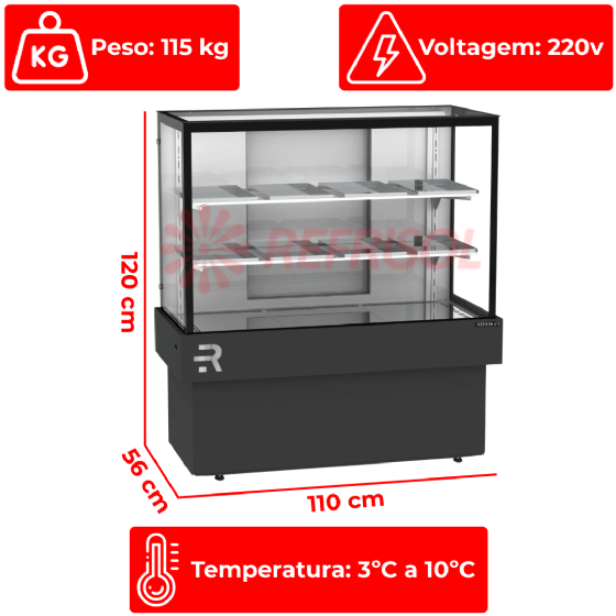 Balcão Expositor Refrigerado Vidro Aquecido 1100 220v Refrimate