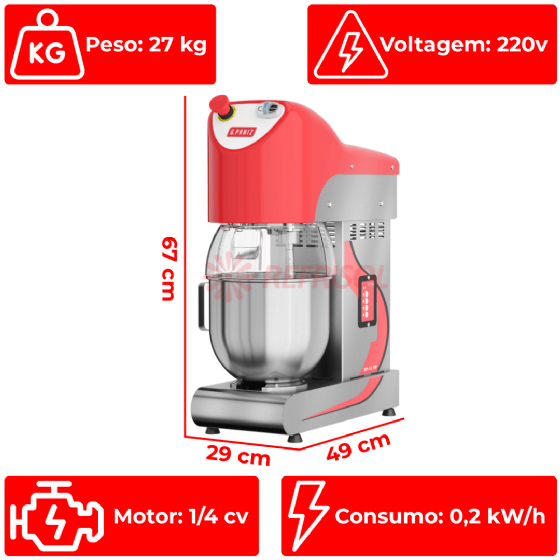 Batedeira Planetária 08 Litros BP 08 RP Inox 220v G Paniz