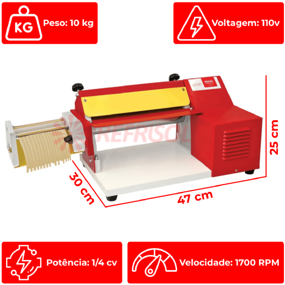 Cilindro Elétrico Vermelho 28 cm com Cortador Talharim 110v Malta