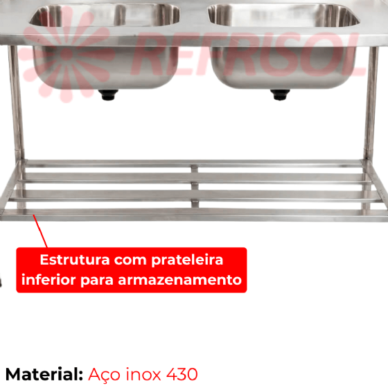 Mesa Pia 200 x 70 com 2 Cubas 50 x 40 x 25 Total Inox 430 Imeca