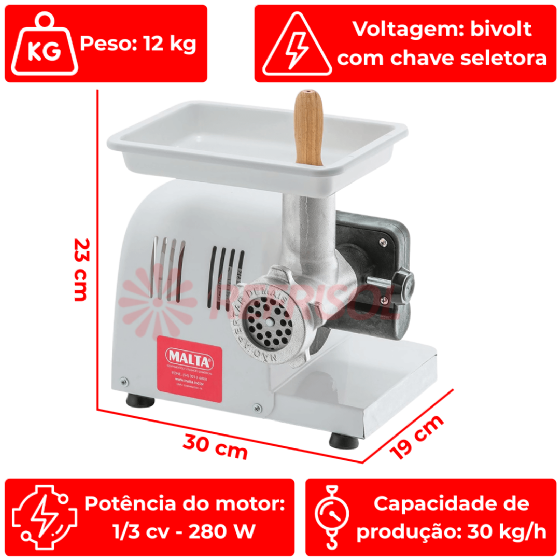 Mix Moedor e Extrusor de Carnes e Massas Boca 5 Bivolt Malta