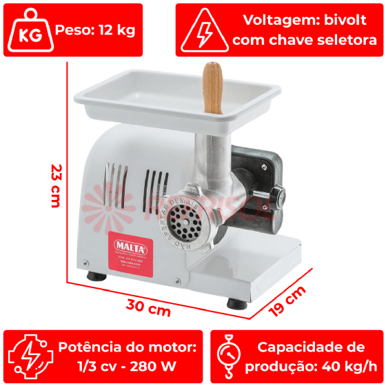 Mix Moedor e Extrusor de Carnes e Massas Boca 8 Bivolt Malta