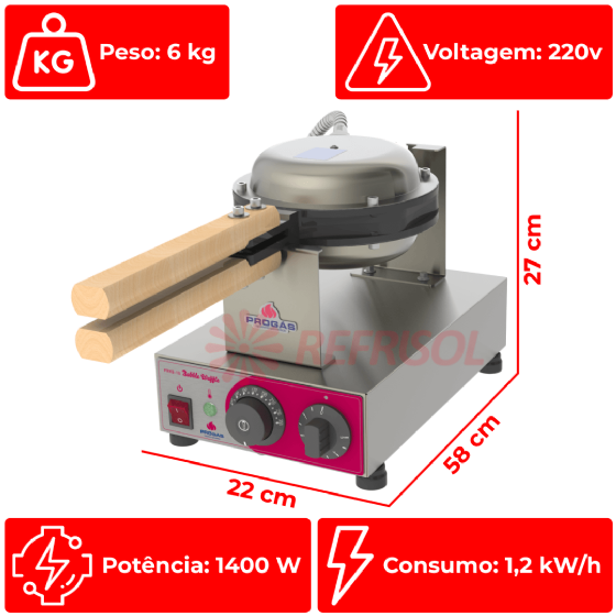 Máquina Industrial Bubble Waffle PRKB-10 220v Progás