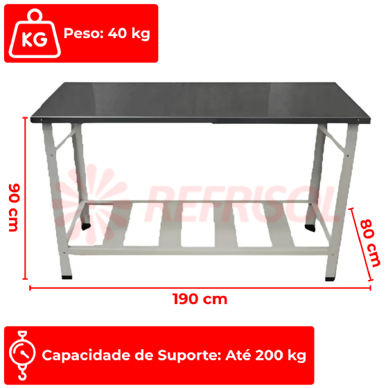 Mesa de Trabalho 190 x 80 Inox 430 Desmontável Metal Brey