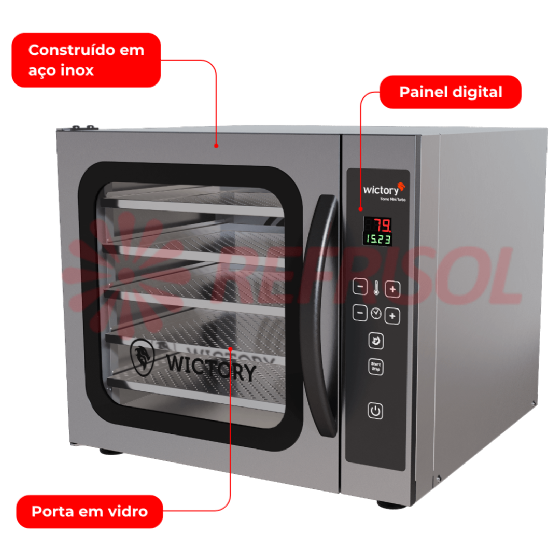 Forno Convector Digital Com Vapor 5 Esteiras WCV-535D 220v Wictory