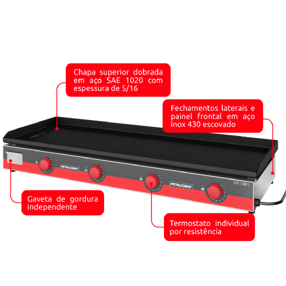 Chapa Bifeteira Elétrica 150 cm CBE 1500 L 220v Metalcubas