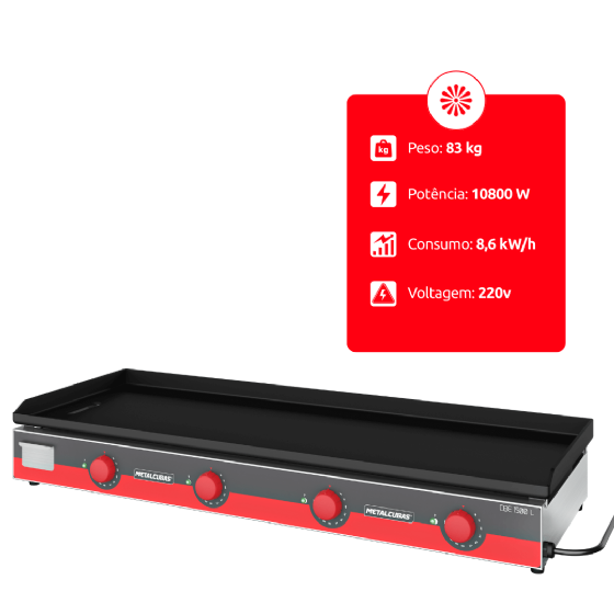 Chapa Bifeteira Elétrica 150 cm CBE 1500 L 220v Metalcubas