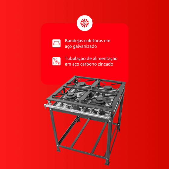 Fogão Industrial 4 Bocas 2 Simples 2 Duplas Baixa Pressão Standard 30x30 P5 MR Fogões
