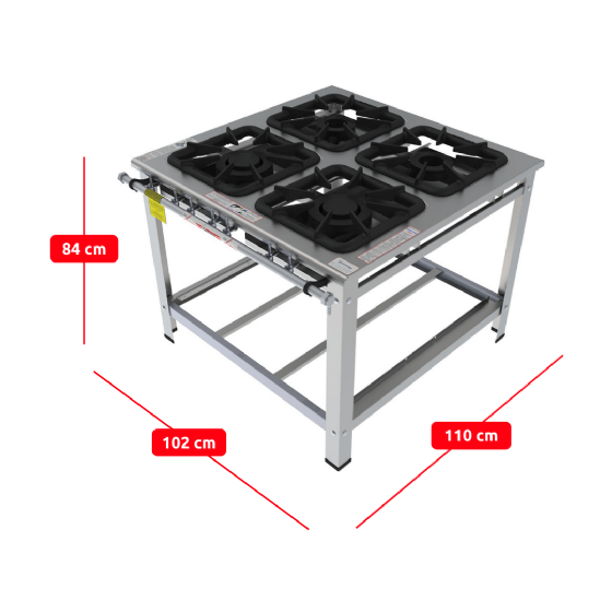 Fogão Industrial 4 Bocas Encosto Misto Inox FGI 44 EM Gastromaq