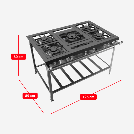 Fogão Industrial 5 Bocas Aço Carbono ACF-3305 Baixa Pressão P7 Araceba