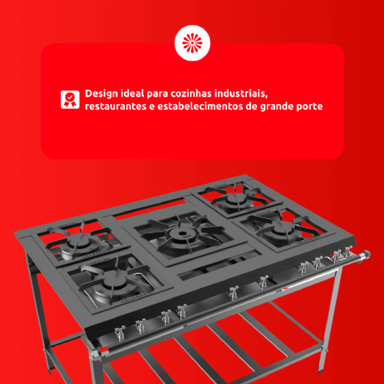 Fogão Industrial 5 Bocas Aço Carbono ACF-3305 Baixa Pressão P7 Araceba