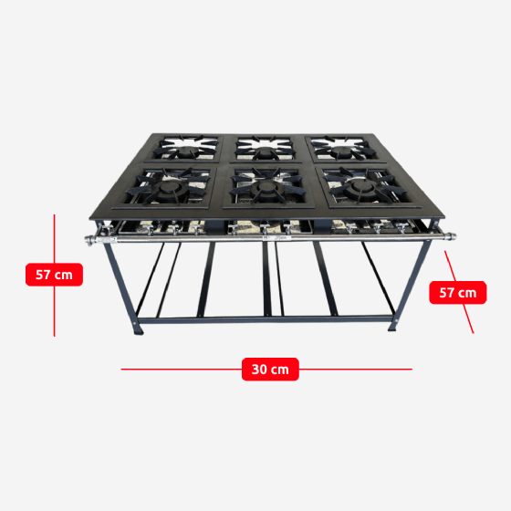 Fogão Industrial 6 Bocas 3 Simples 3 Duplas Baixa Pressão Luxo 40 x 40 P8 MR Fogões