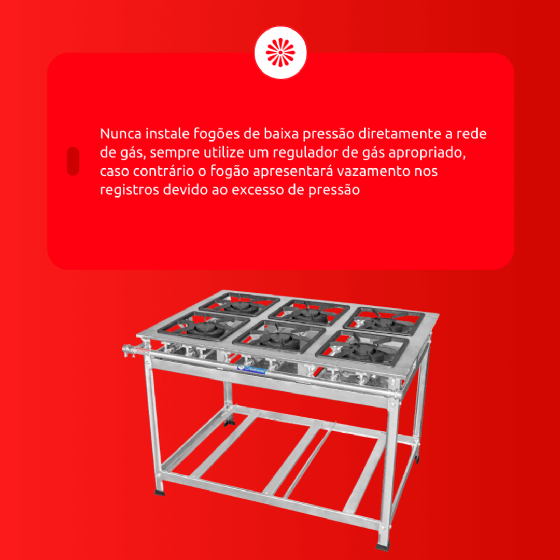 Fogão Industrial 6 Bocas Duplas 30 x 30 Perfil 7 Inox Baixa Pressão Tradicional MR Fogões