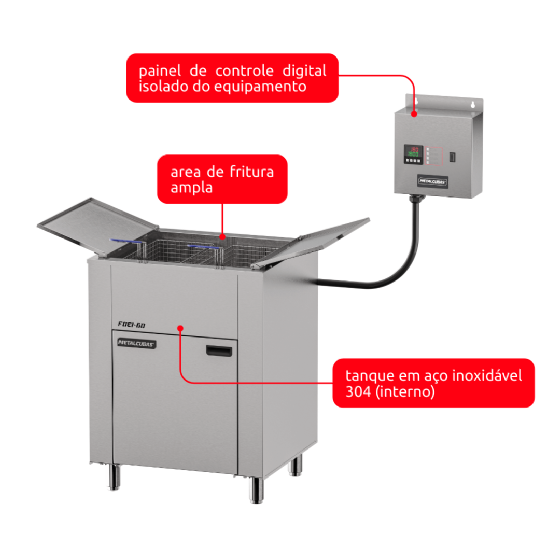 Fritadeira Elétrica 3 Cestos 60 Litros Zona Fria de Óleo FOEI 60 Trifásico 380v Metalcubas