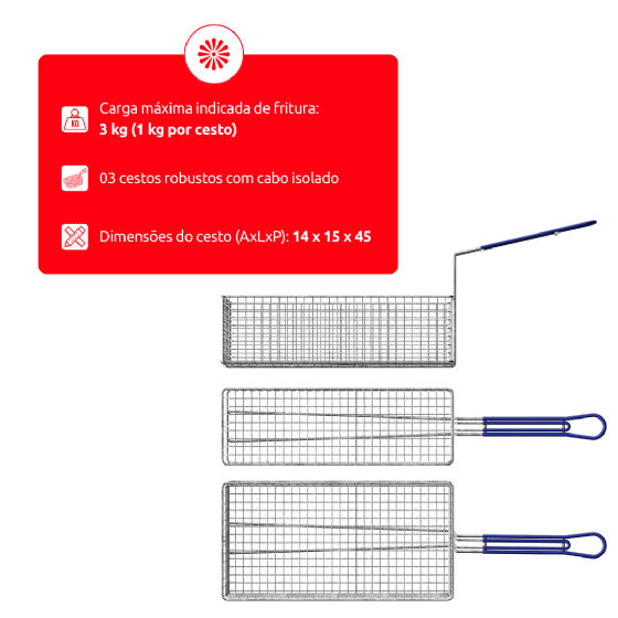 Fritadeira Elétrica 3 Cestos 60 Litros Zona Fria de Óleo FOEI 60 Trifásico 380v Metalcubas