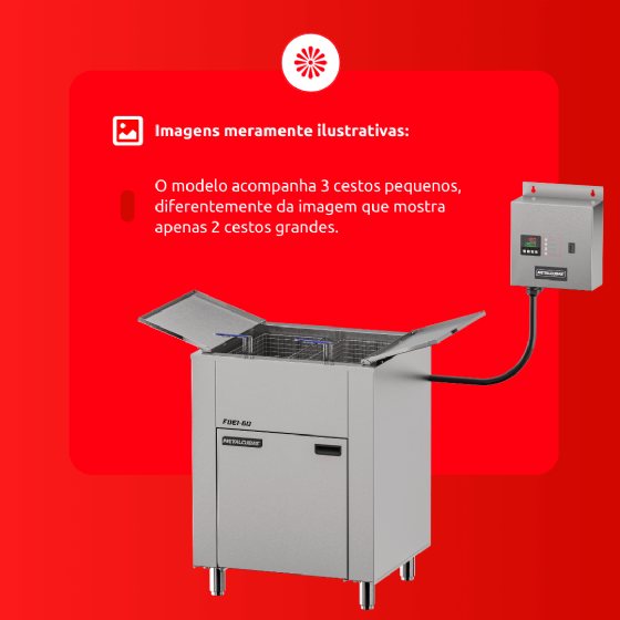 Fritadeira Elétrica 3 Cestos 60 Litros Zona Fria de Óleo FOEI 60 Trifásico 380v Metalcubas