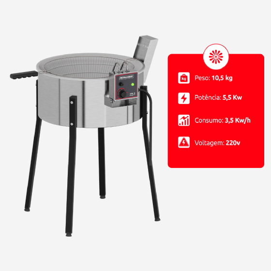 Fritadeira Tacho de Fritura Elétrico 15 Litros TFRE 15 Alumínio 220v Metalcubas