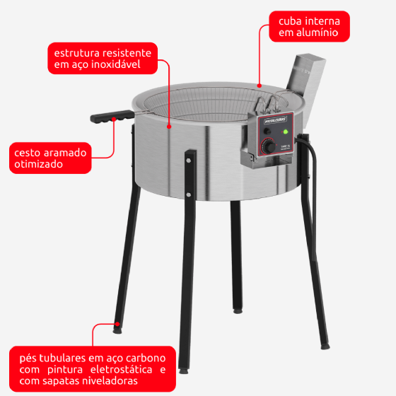 Fritadeira Tacho de Fritura Elétrico 15 Litros TFRE 15 Alumínio 220v Metalcubas