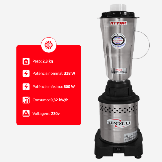Liquidificador Industrial 1,75 Litros Alta Rotação Attak SPL 038 Spolu