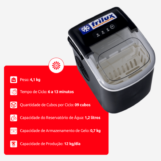 Maquina de Gelo Portátil Automática Preta QL-12H 220v Frilux