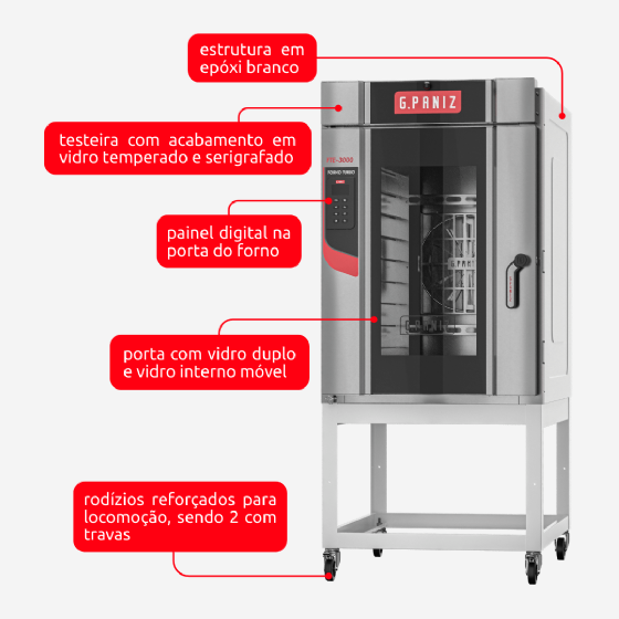 Forno Turbo 10 Esteiras Elétrico FTE-3000 Epóxi Trifásico 220v G Paniz