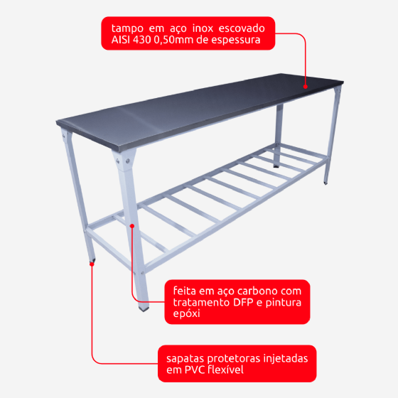 Mesa de Trabalho Inox 430 1,40 x 0,70 Innal
