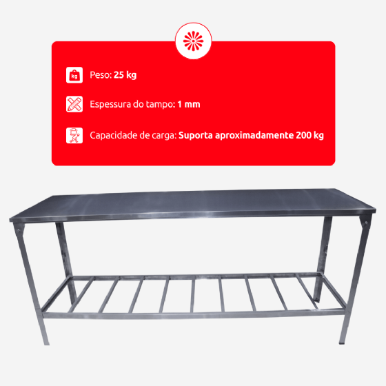 Mesa de Trabalho Total Inox 430 1,90 x 0,70 Innal