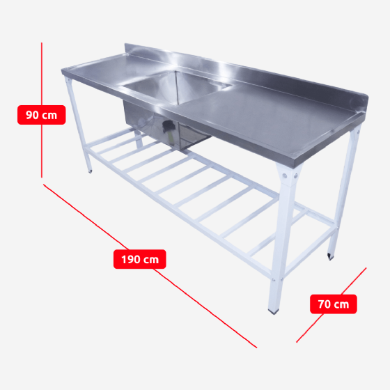 Mesa Pia 190 x 70 com 1 Cuba Inox 430 Innal