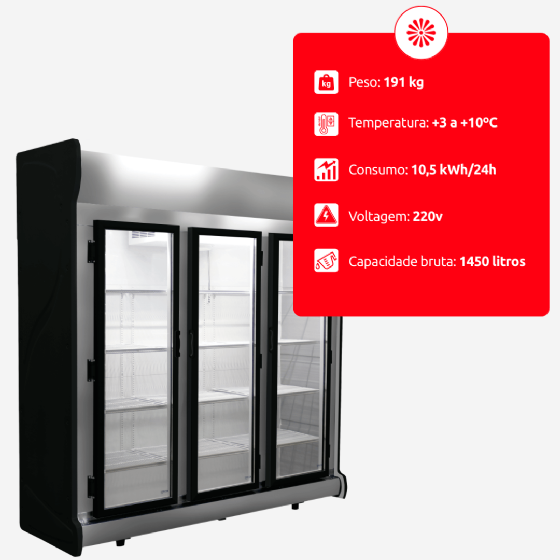 Expositor Refrigerado Frios e Laticínios 3 Portas ACFM 1450 220v Fricon