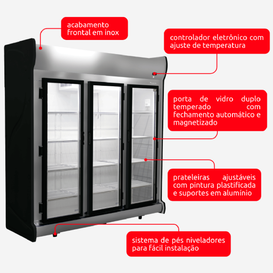 Expositor Refrigerado Frios e Laticínios 3 Portas ACFM 1450 220v Fricon