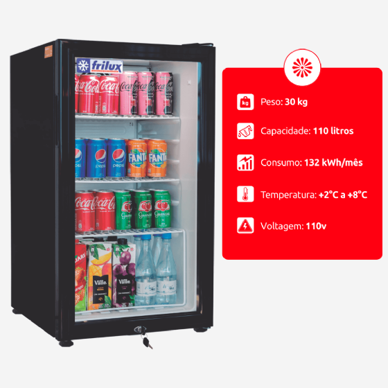 Refrigerador Expositor Vertical 110L Porta de Vidro 110v Frilux