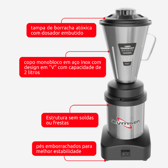Liquidificador Comercial 02 Litros L2 Baixa Rotação Bivolt Skymsen