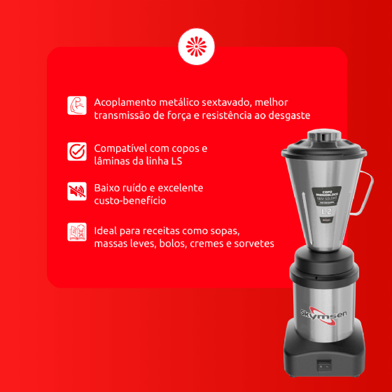 Liquidificador Comercial 02 Litros L2 Baixa Rotação Bivolt Skymsen