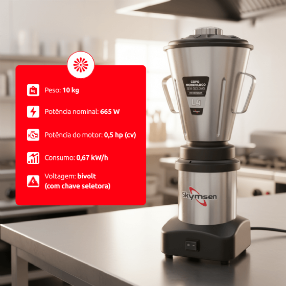 Liquidificador Comercial 04 Litros L4 Baixa Rotação Bivolt Skymsen